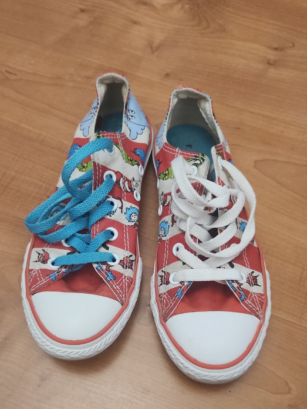 Converse Red Dr. Suess Print Kids Sneakers with Blue & White Laces
